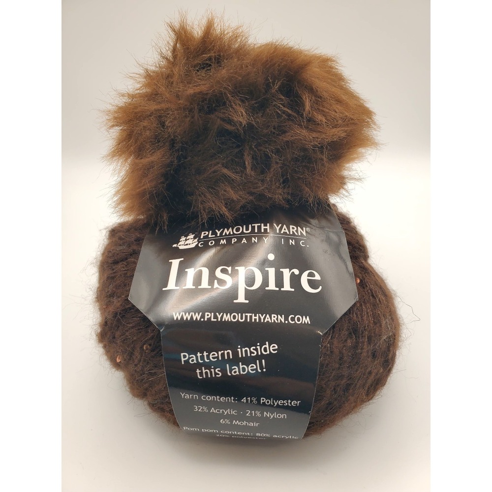 Plymouth Yarn Inspire Super Bulky Brown KNIT Kit with Faux Fur Pom Pom
